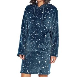 Wildfox Starry Night Moon Constellation Hooded Plush Robe Dress Lounge sz L-XL